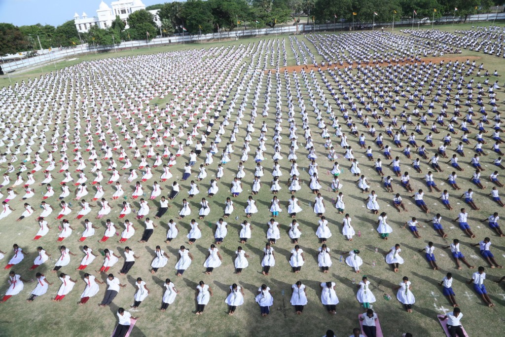 5000 Jaffna school students learn yoga on International Yoga Day, June 21, 2015